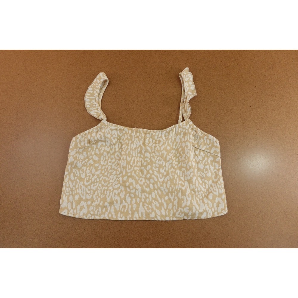 Honey Belle Womens SIze Small Begie White Print Ruffle Cropped Tank Top New